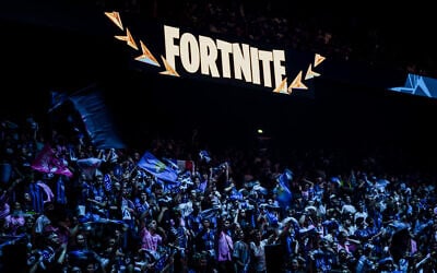 Fans cheer on their favorite team competing in The Fortnite Global Championship on September 7, 2025 in the Decines-Charpieu LDLC Arena. (JEFF PACHOUD / AFP)