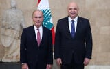 Lebanese President Joseph Aoun posing with US ambassador to Lebanon Michel Issa (L) at the presidential palace of Baabda, east of Beirut, on November 17, 2025. (HANDOUT / Lebanese Presidency / AFP)