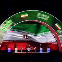 Iran is illuminated on the screen during the FIFA World Cup 2026 Official Draw at John F. Kennedy Center for the Performing Arts on December 5, 2025 in Washington, DC. (Kevin Dietsch/Getty Images/AFP)