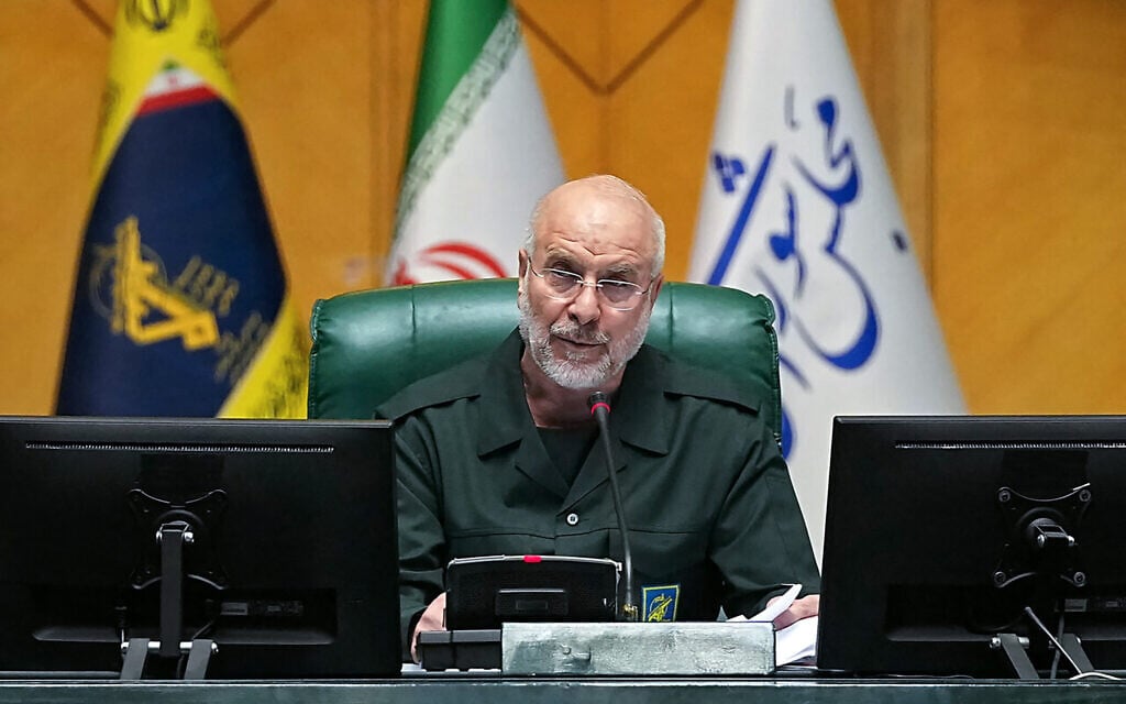 Iran's Parliament Speaker Mohammad Bagher Ghalibaf, dressed in an IRGC uniform, chairs a session in Tehran, Iran, on February 1, 2026. (Islamic Consultative Assembly News Agency (ICANA)/AFP)
