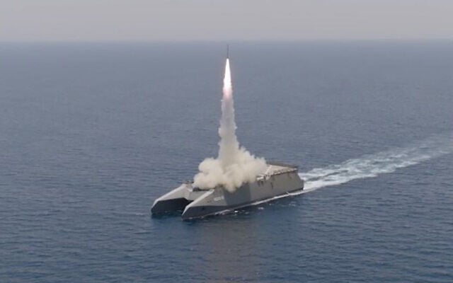 This handout photo released by Iran's Revolutionary Guards Corps official website Sepanews on February 17, 2026, shows a rocket being fired during a military exercise by members of the IRGC and navy in the Strait of Hormuz. (SEPAH NEWS / AFP)