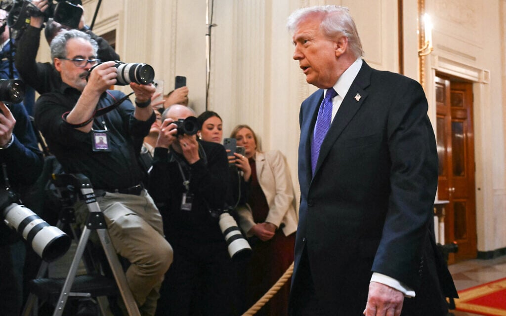 US President Donald Trump arrives for a Medal of Honor ceremony in the East Room of the White House on March 2, 2026, in Washington, DC. (Saul Loeb/AFP)