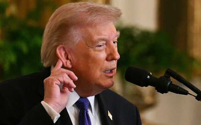 US President Donald Trump speaks during a Medal of Honor ceremony in the East Room of the White House on March 2, 2026, in Washington, DC. (Jim Watson/AFP)