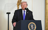 US President Donald Trump speaks during a Medal of Honor ceremony in the East Room of the White House on March 2, 2026, in Washington, DC. (SAUL LOEB / AFP)
