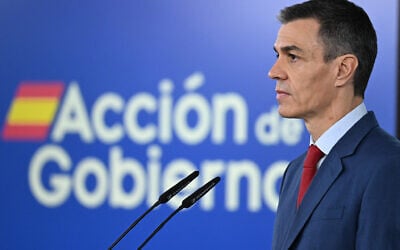 In this handout photo released by La Moncloa on March 4, 2026, Spanish Prime Minister Pedro Sanchez delivers an official statemen in response to US President Donald Trump's remarks, at La Moncloa Palace in Madrid. (Borja Puig de la Bellacasa / LA MONCLOA / AFP)