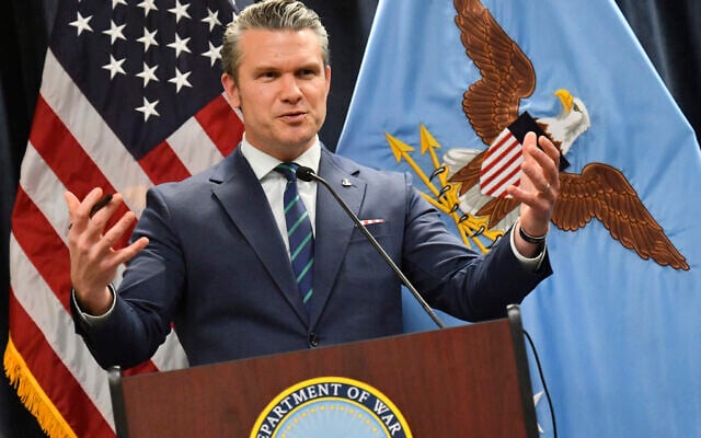 US Secretary of Defense Pete Hegseth speaks during a press conference at US Central Command (CENTCOM) headquarters at MacDill Air Force Base in Tampa, Florida, on March 5, 2026. (Photo by Octavio JONES / AFP)