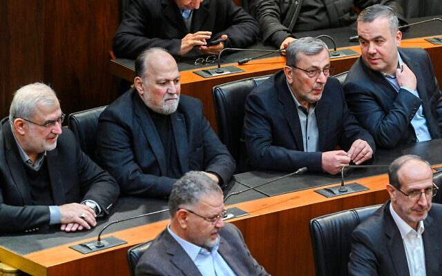 Members of Hezbollah's parliamentary block in the Lebanese parliament attend a parliament session in Beirut on March 9, 2026. (FADEL itani / AFP) Members of Hezbollah's parliamentary block in the Lebanese parliament attend a parliament session in Beirut on March 9, 2026. (FADEL itani / AFP)