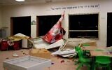 Damage to a classroom following a strike that hit a kindergarten in the central city of Ramle on March 9, 2026 (Ilia YEFIMOVICH / AFP)