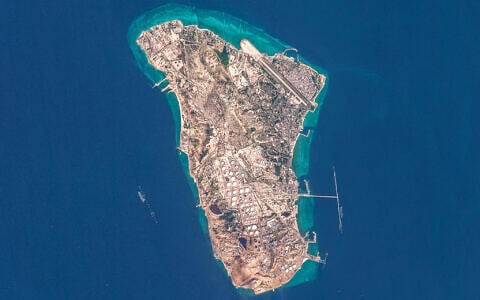 This handout image taken by the European Space Agency, captured by the Copernicus Sentinel-2 satellite, shows a view of Iran's Kharg Island, which hosts the country's main crude export terminal and is responsible for the overwhelming majority of its oil shipments to the world, about 30 kilometers south of the mainland in the north of the Gulf, on March 7, 2026. (European Space Agency/AFP)