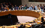 Members of the United Nations Security Council vote on a draft resolution during a meeting on the situation in the Middle East at the United Nations headquarters on March 11, 2026, in New York City. (Michael M. Santiago/Getty Images/AFP)