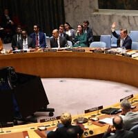 Members of the United Nations Security Council vote on a draft resolution during a meeting on the situation in the Middle East at the United Nations headquarters on March 11, 2026, in New York City. (Michael M. Santiago/Getty Images/AFP)