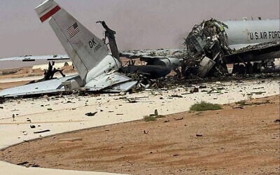 This UGC image posted on social media on March 29, 2026 and verified by AFP staff appears to show a destroyed US Air Force Airborne Warning and Control System (AWACS) aircraft, primarily used for air traffic control, in the aftermath of a projectile strike at Prince Sultan Airbase in Saudi Arabia. (UGC / AFP) This UGC image posted on social media on March 29, 2026 and verified by AFP staff appears to show a destroyed US Air Force Airborne Warning and Control System (AWACS) aircraft, primarily used for air traffic control, in the aftermath of a projectile strike at Prince Sultan Airbase in Saudi Arabia. (UGC / AFP)