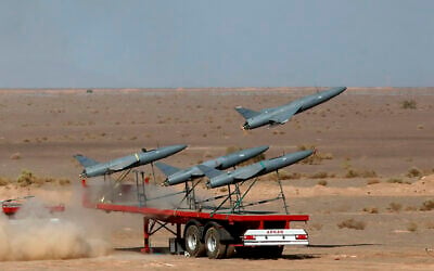 In this photo released by the Iranian Army on August 25, 2022, a drone is launched in a military drone drill in Iran. (Iranian Army via AP)