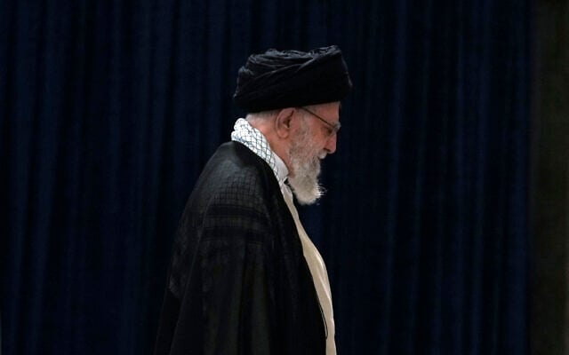 Iranian Supreme Leader Ayatollah Ali Khamenei leaves after casting his vote during the presidential election in Tehran, Iran, June 28, 2024. (AP/Vahid Salemi)