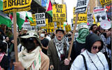 Illustrative: Anti-Israel protesters rally in New York's Times Square, September 26, 2025. (AP Photo/Angelina Katsanis)