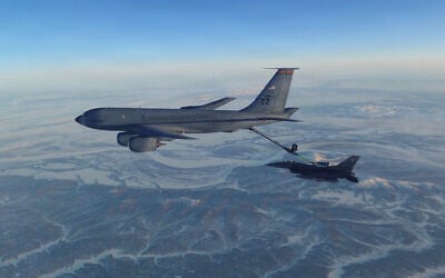 Illustrative: This photo provided by the US Defense Department shows a North American Aerospace Defense Command F-16 fighter refueling from a KC-135 Stratotanker over western Alaska on February 19, 2026. (U.S. Department of Defense via AP) Illustrative: This photo provided by the US Defense Department shows a North American Aerospace Defense Command F-16 fighter refueling from a KC-135 Stratotanker over western Alaska on February 19, 2026. (U.S. Department of Defense via AP)