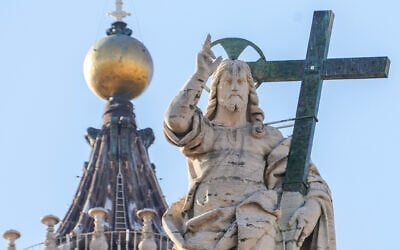 Illustrative: A statue of Jesus on the facade of St. Peter's Basilica at the Vatican on November 10, 2020. (AP/Andrew Medichini) Illustrative: A statue of Jesus on the facade of St. Peter's Basilica at the Vatican on November 10, 2020. (AP/Andrew Medichini)