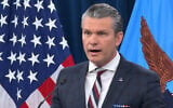 US War Secretary Pete Hegseth speaks during a press briefing at the Pentagon in Washington, March 4, 2026. (AP/Konstantin Toropin)