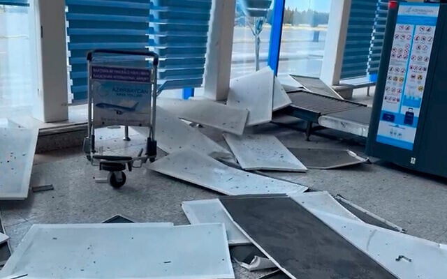 This image taken from a video shows damages at the Nakhchivan International Airport following what Azerbaijan's Foreign Ministry said was a drone attack carried out by Iran on its exclave of Nakhchivan, Azerbaijan, March 5, 2026. (AP Photo)