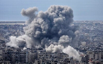Smoke rises following an Israeli airstrike in Dahiyeh, Beirut's southern suburbs, March 6, 2026. (AP Photo/Hussein Malla)