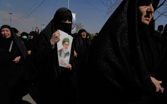 Pro-government demonstrators march against the ongoing US-Israeli military campaign with a picture of the the late supreme leader, Ayatollah Ali Khamenei, in Tehran, Iran, March 6, 2026. (AP/Vahid Salemi) Pro-government demonstrators march against the ongoing US-Israeli military campaign with a picture of the the late supreme leader, Ayatollah Ali Khamenei, in Tehran, Iran, March 6, 2026. (AP/Vahid Salemi)