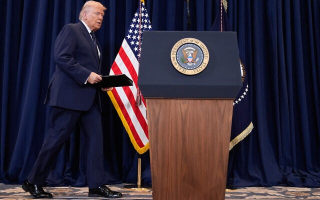 US President Donald Trump arrives to speak at a news conference, Monday, March 9, 2026, at Trump National Doral Miami in Doral, Fla. (AP Photo/Mark Schiefelbein) US President Donald Trump arrives to speak at a news conference, Monday, March 9, 2026, at Trump National Doral Miami in Doral, Fla. (AP Photo/Mark Schiefelbein)