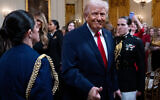 US President Donald Trump departs a women's history month event in the East Room of the White House, March 12, 2026, in Washington, DC. (AP/Julia Demaree Nikhinson)