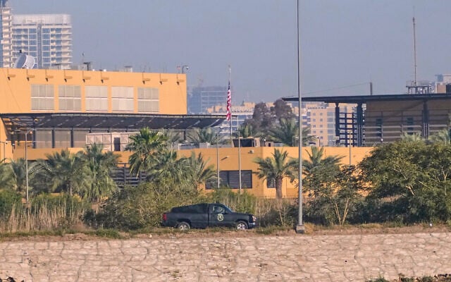 The Embassy is seen across the Tigris River in Baghdad, Iraq, March 17, 2026. (AP Photo/Hadi Mizban)
