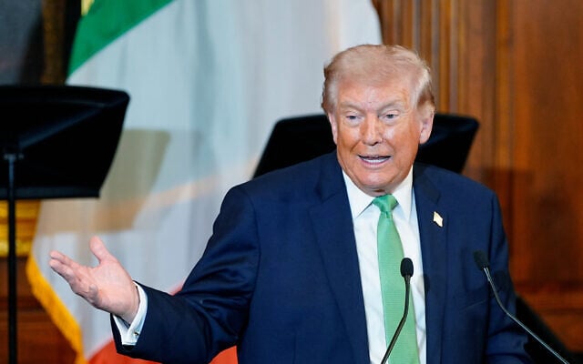 US President Donald Trump speaks during a Friends of Ireland luncheon for Irish Prime Minister Micheál Martin in the US Capitol, on St. Patrick's Day, March 17, 2026, in Washington. (AP Photo/Alex Brandon) US President Donald Trump speaks during a Friends of Ireland luncheon for Irish Prime Minister Micheál Martin in the US Capitol, on St. Patrick's Day, March 17, 2026, in Washington. (AP Photo/Alex Brandon)