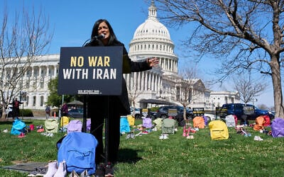 Rep. Pramila Jayapal, Democrat-Washington, speaks during an event and memorial display calling for an end of the war in Iran, on Capitol Hill in Washington, March 18, 2026. (Jacquelyn Martin/AP)