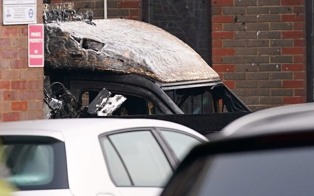 A burnt ambulance is seen in Golders Green, London, March 23, 2026 after an antisemitic arson attack on four vehicles belonging to a Jewish ambulance service, Hatzola Northwest, in London (AP Photo/Alberto Pezzali)