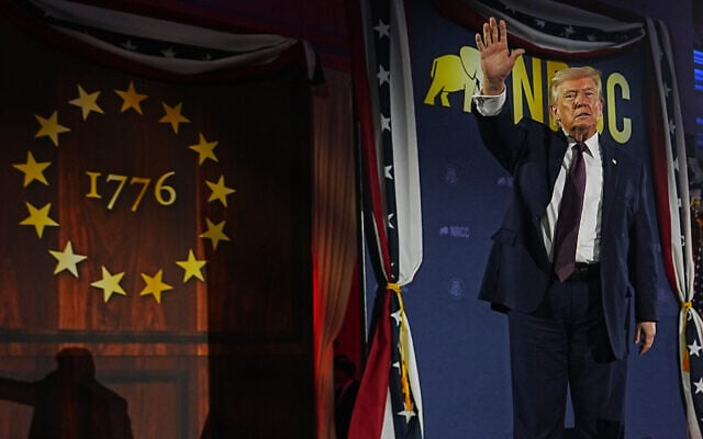 US President Donald Trump waves after speaking at the National Republican Congressional Committee's annual fundraising dinner, March 25, 2026, at Union Station in Washington, DC. (AP/Julia Demaree Nikhinson) US President Donald Trump waves after speaking at the National Republican Congressional Committee's annual fundraising dinner, March 25, 2026, at Union Station in Washington, DC. (AP/Julia Demaree Nikhinson)