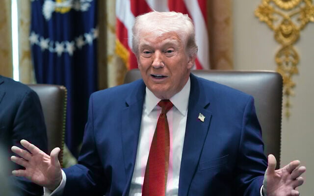 US President Donald Trump speaks during a cabinet meeting at the White House, March 26, 2026, in Washington. (AP/Alex Brandon)