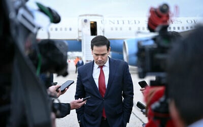 US Secretary of State Marco Rubio looks down as he speaks to the press at the Bourget airport in Le Bourget, outside Paris, France, on March 27, 2026. (Brendan Smialowski/Pool Photo via AP) US Secretary of State Marco Rubio looks down as he speaks to the press at the Bourget airport in Le Bourget, outside Paris, France, on March 27, 2026. (Brendan Smialowski/Pool Photo via AP)