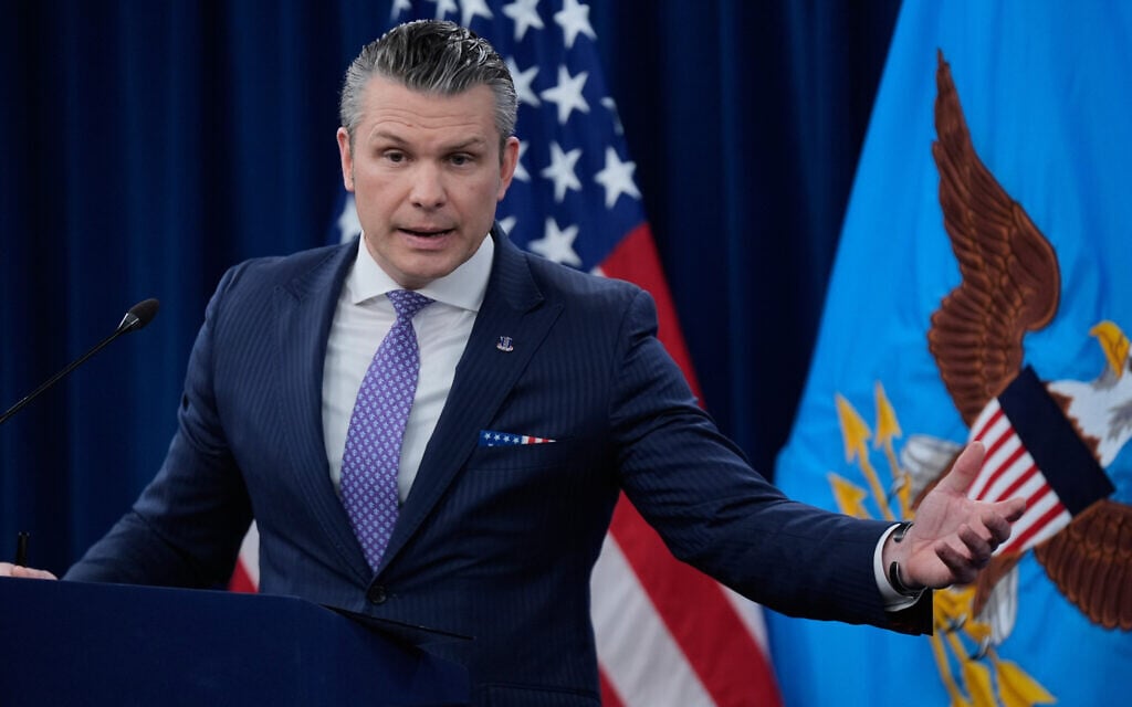 US Defense Secretary Pete Hegseth speaks to members of the media during a press briefing at the Pentagon in Washington, DC, March 31, 2026. (AP/Manuel Balce Ceneta) US Defense Secretary Pete Hegseth speaks to members of the media during a press briefing at the Pentagon in Washington, DC, March 31, 2026. (AP/Manuel Balce Ceneta)