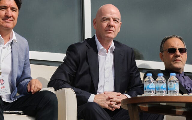 FIFA President Gianni Infantino, (center) follows a friendly soccer match between Iran and Costa Rica, in Antalya, southern Turkey, March 31, 2026. (AP/Riza Ozel) FIFA President Gianni Infantino, (center) follows a friendly soccer match between Iran and Costa Rica, in Antalya, southern Turkey, March 31, 2026. (AP/Riza Ozel)