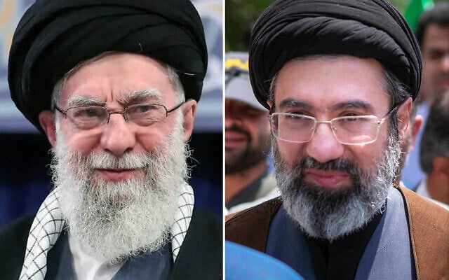 This handout picture provided by the office of Iran's Supreme Leader Ayatollah Ali Khamenei (left) shows him during an address in Tehran on February 17, 2026. (Handout / KHAMENEI.IR / AFP); Mojtaba Khamenei, son of Iran's slain supreme leader Ayatollah Ali Khamenei, attends a demonstration to mark Jerusalem Day in Tehran, May 31, 2019. (Morteza Nikoubazl/NurPhoto/Reuters)