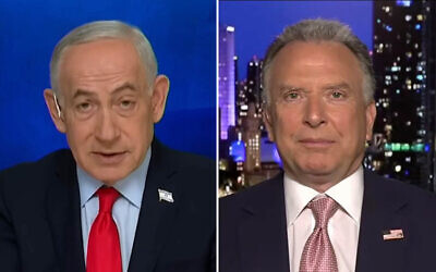 Prime Minister Benjamin Netanyahu (left) and US Special Envoy Steve Witkoff appear on Fox News, March 3, 2026. (Screenshots/Fox News via YouTube) Prime Minister Benjamin Netanyahu (left) and US Special Envoy Steve Witkoff appear on Fox News, March 3, 2026. (Screenshots/Fox News via YouTube)