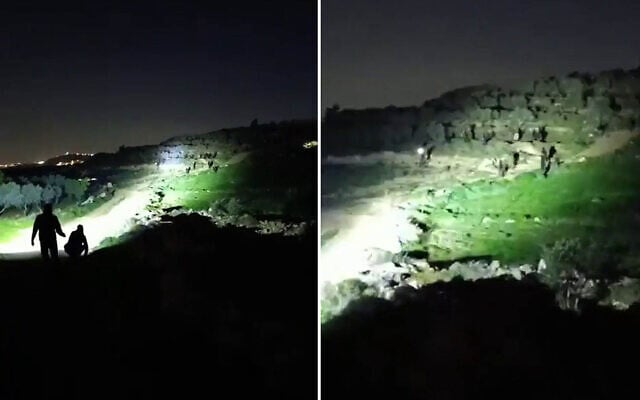 Screen capture from video purportedly showing extremist Israel settlers attacking the West Bank village of Abu Falah, March 8, 2026. (X; Used in accordance with Clause 27a of the Copyright Law) Screen capture from video purportedly showing extremist Israel settlers attacking the West Bank village of Abu Falah, March 8, 2026. (X; Used in accordance with Clause 27a of the Copyright Law)