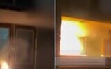 A blaze caused by an explosion outside a Rotterdam synagogue on March 13, 2026 (Screen grab via X used in accordance with Clause 27a of the Copyright Law)
