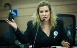 Tal Gilboa speaks during a committee meeting at the Knesset on February 19, 2024. (Yonatan Sindel/Flash90)