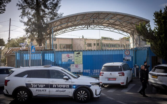Police outside the UNRWA center in Jerusalem, as part of a raid on the center, December 08, 2025. (Chaim Goldberg/FLASH90) Police outside the UNRWA center in Jerusalem, as part of a raid on the center, December 08, 2025. (Chaim Goldberg/FLASH90)