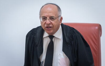 Deputy Supreme Court President Noam Sohlberg arrives for a court hearing at the Supreme Court in Jerusalem, February 2, 2026. (Yonatan Sindel/Flash90)