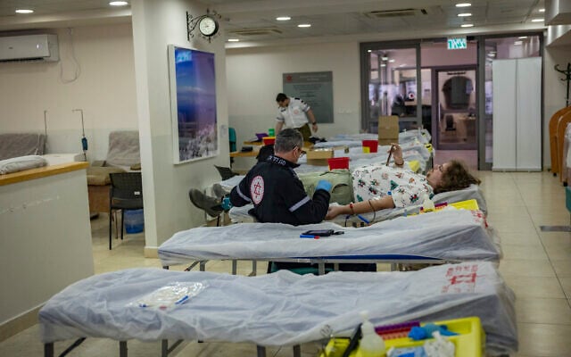 A man donates blood following a public call for blood donations at a Magen David Adom station in Jerusalem, after the outbreak of war and missile fire from Iran toward Israel, February 28, 2026. (Yonatan Sindel/Flash90) A man donates blood following a public call for blood donations at a Magen David Adom station in Jerusalem, after the outbreak of war and missile fire from Iran toward Israel, February 28, 2026. (Yonatan Sindel/Flash90)