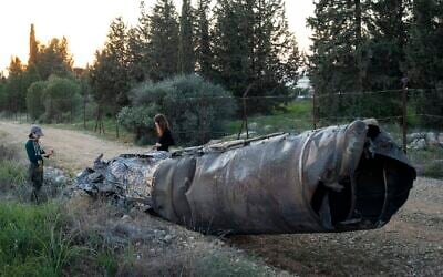 The fuel tank section of an Iranian ballistic missile that crashed down in a field in central Israel, March 10, 2026. (Flash90) The fuel tank section of an Iranian ballistic missile that crashed down in a field in central Israel, March 10, 2026. (Flash90)