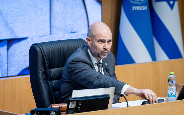 Knesset Speaker Amir Ohana at a plenum session held in a reinforced area of the Knesset in Jerusalem, March 11, 2026 (Oren Ben Hakoon/FLASH90) Knesset Speaker Amir Ohana at a plenum session held in a reinforced area of the Knesset in Jerusalem, March 11, 2026 (Oren Ben Hakoon/FLASH90)