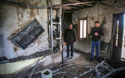 The scene where vehicles and homes were set on fire following an attack by settlers on the village of Deir al-Hatab, east of Nablus in the West Bank, March 23, 2026. (Nasser Ishtayeh/Flash90)