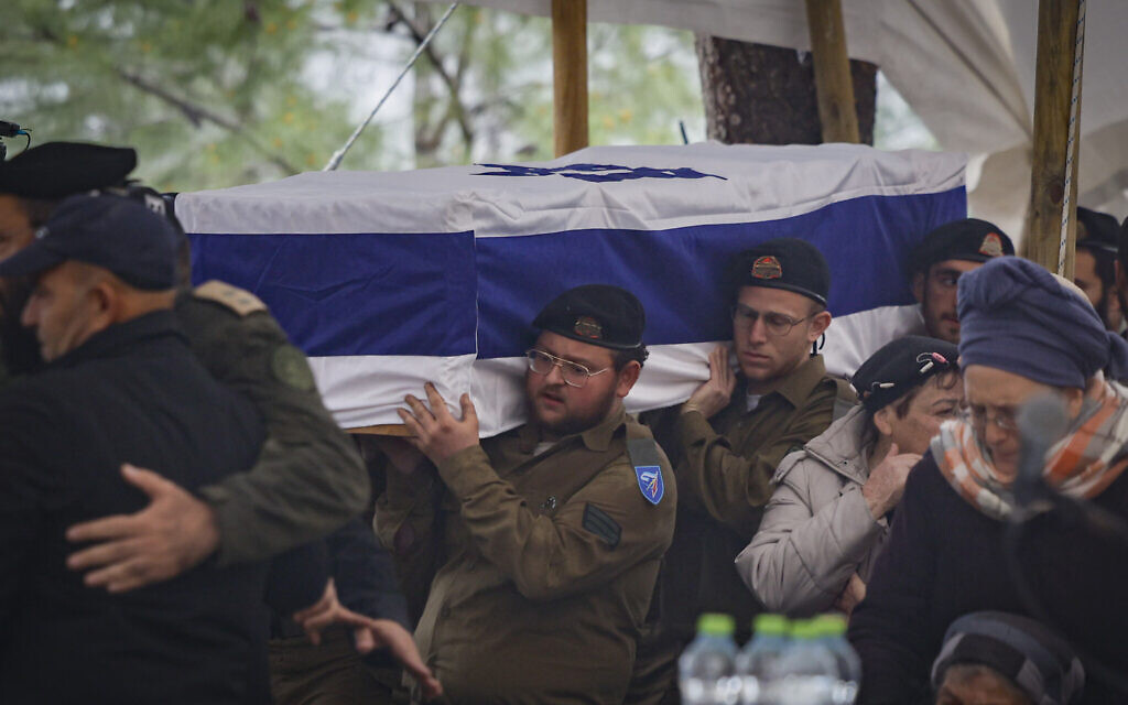 Family and friends of IDF Sgt. Aviaad Elchanan Volansky attend his funeral at the Mount Herzl Military Cemetery, in Jerusalem, on March 27, 2026. (Oren Ben Hakoon/Flash90) Family and friends of IDF Sgt. Aviaad Elchanan Volansky attend his funeral at the Mount Herzl Military Cemetery, in Jerusalem, on March 27, 2026. (Oren Ben Hakoon/Flash90)