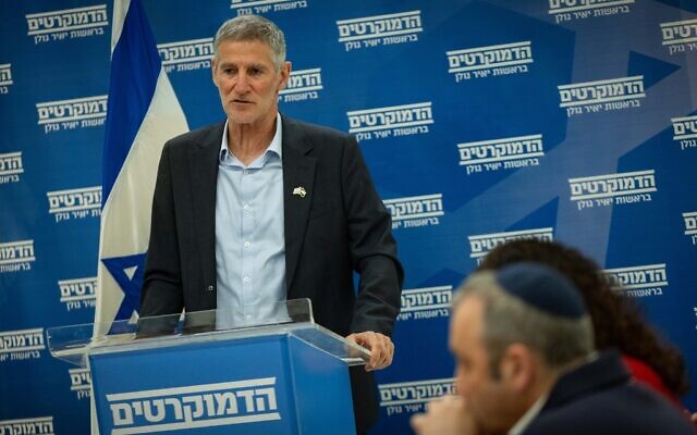The Democrats party leader Yair Golan leads a faction meeting at the Knesset in Jerusalem, March 29, 2026. (Yonatan Sindel/Flash90)