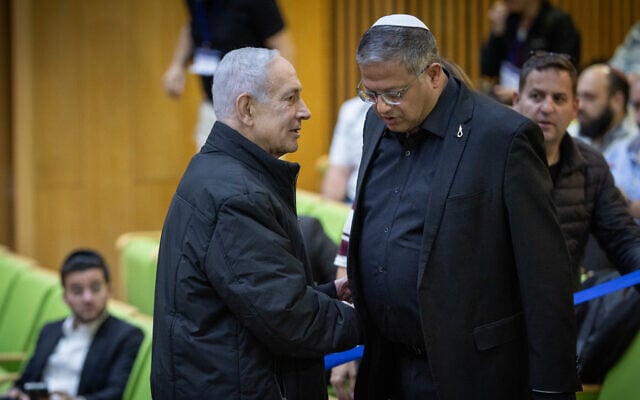 Prime Minister Benjamin Netanyahu, left, speaks with National Security Minister Itamar Ben Gvir during a vote on the state budget, March 29, 2026. (Yonatan Sindel/Flash90) Prime Minister Benjamin Netanyahu, left, speaks with National Security Minister Itamar Ben Gvir during a vote on the state budget, March 29, 2026. (Yonatan Sindel/Flash90)